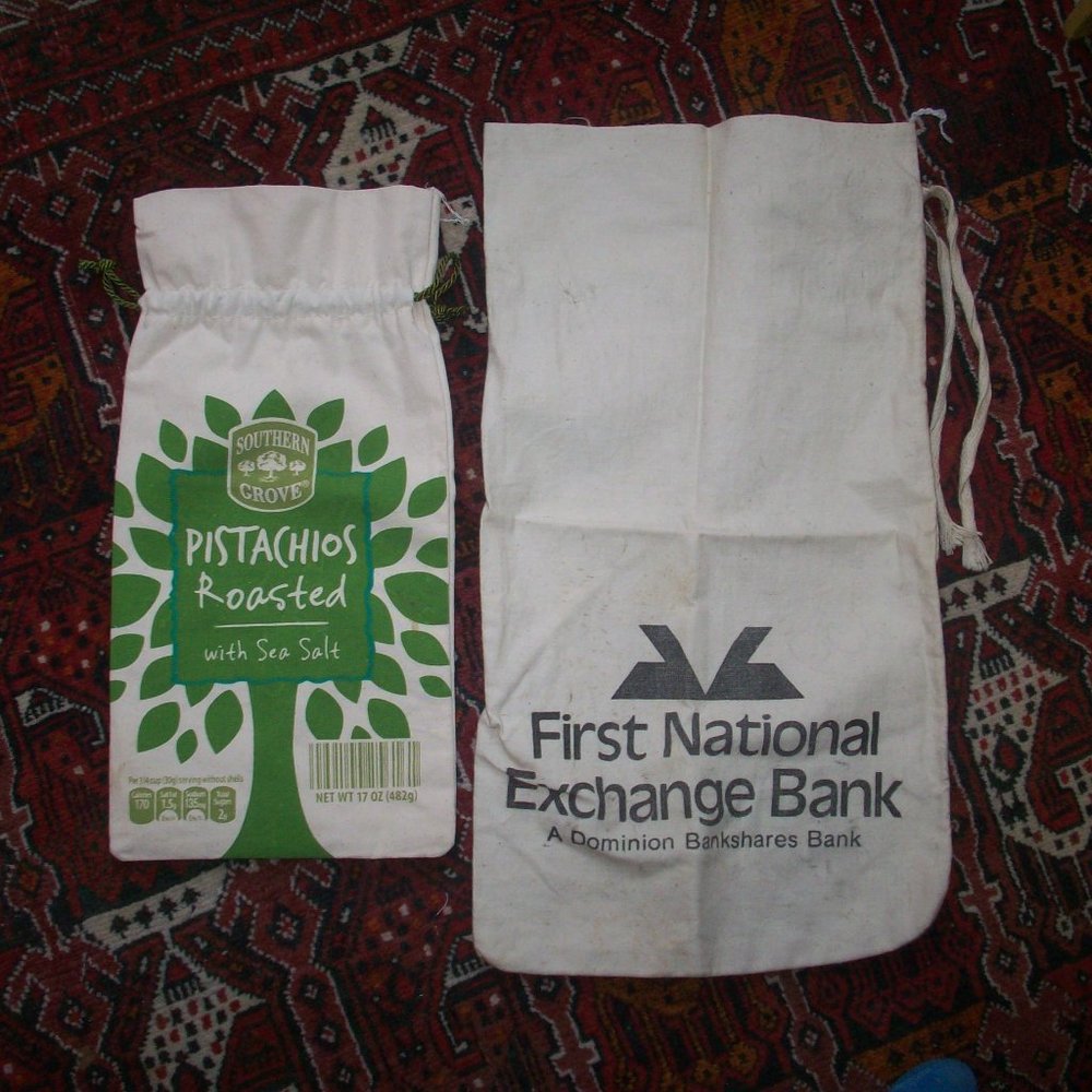 First National Exchange Bank, Canvas Bag, Sack, Money Bank Coin Bag w/ Tie Strap
